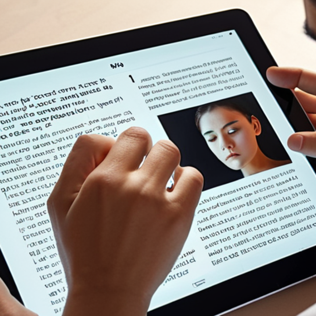 A close-up of a person's serene eyes as they comfortably read crisp, well-spaced text on a glowing digital tablet screen. The typography features clear, optimized strokes and generous line height, conveying a sense of effortless readability and reduced eye strain. Soft, diffused lighting, modern minimalist setting, **high detail, digital art**.