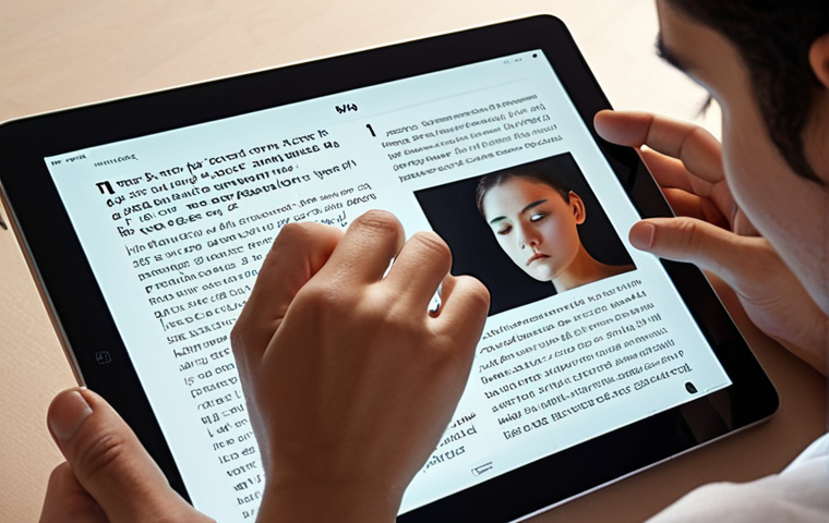 A close-up of a person's serene eyes as they comfortably read crisp, well-spaced text on a glowing digital tablet screen. The typography features clear, optimized strokes and generous line height, conveying a sense of effortless readability and reduced eye strain. Soft, diffused lighting, modern minimalist setting, **high detail, digital art**.